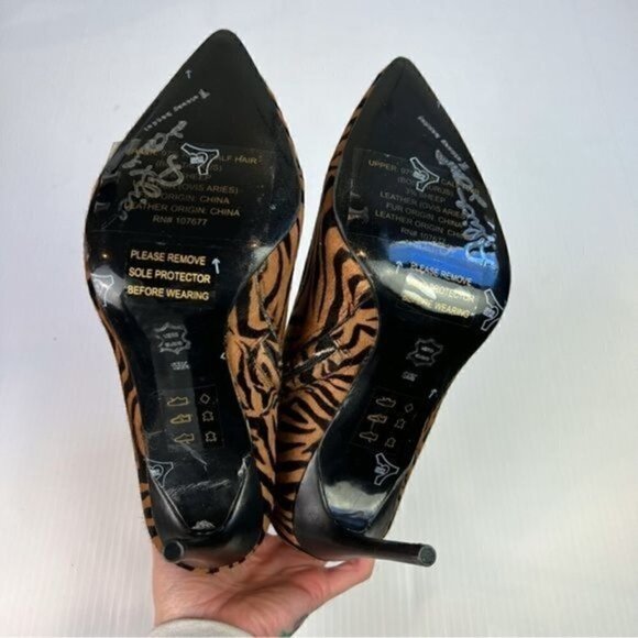 Alice + Olivia Calf Hair Stiletto Bootie 9.5 Tan Black Zebra Heels NWT Chic Sexy - Picture 14 of 14